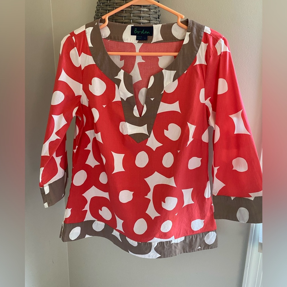 Boden women's retro tunic blouse top quarter sleeves US size 8
